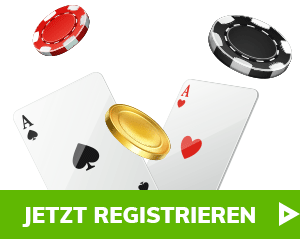 Zwei Spielkarten mit Pokerchips und goldener Münze im Bahigo Online Casino
