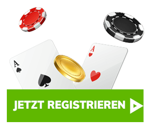 Zwei As Karten mit Pokerchips auf grünem Registrieren Button