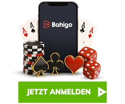 Spielkarten Chips und Smartphone mit Jetzt Anmelden Button